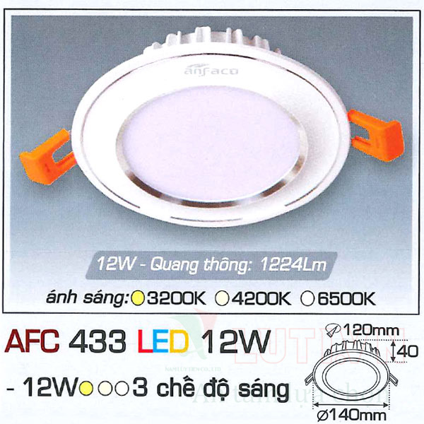 Đèn led âm trần AFC-433-12W-3CĐ