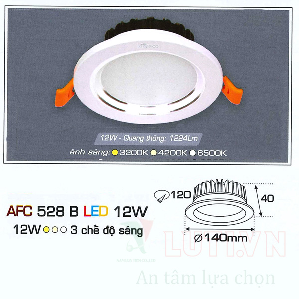 Đèn led âm trần AFC-528B-12W-3CĐ