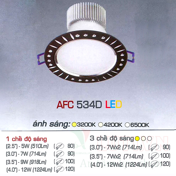 Đèn led âm trần AFC-534D-9W-3CĐ