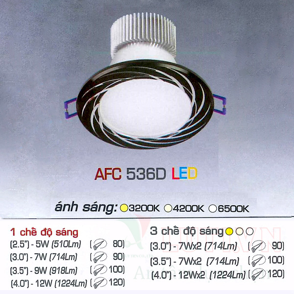 Đèn led âm trần AFC-536D-12W-3CĐ