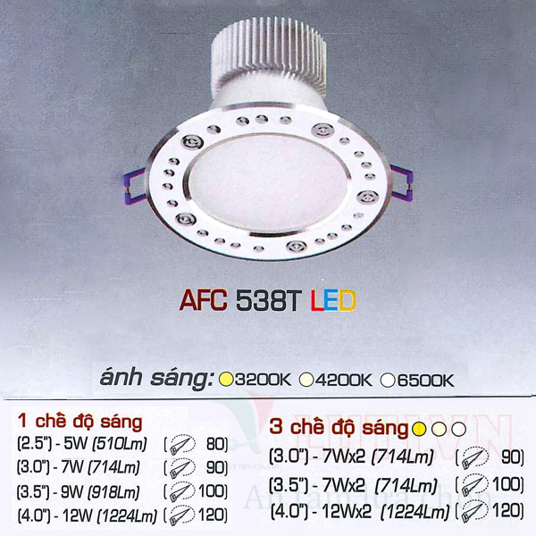 Đèn led âm trần AFC-538T-9W-3CĐ