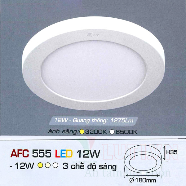 Đèn led ốp trần nổi tròn AFC-555-12W-3CĐ