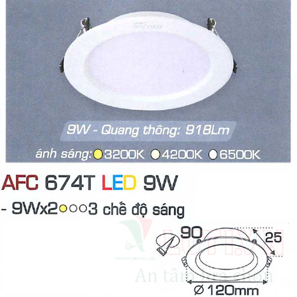 Đèn led âm trần AFC-674T-9W-3CĐ